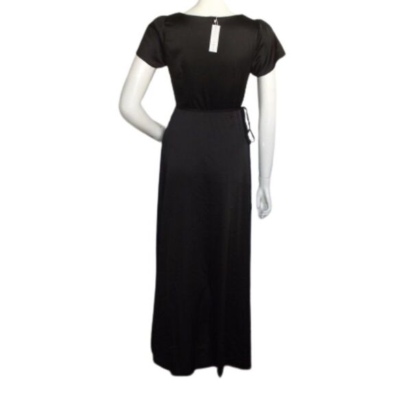 new BALTIC BORN Maxi Wrap Dress, S, Black satin, Flutter sleeve, Tulip skirt - Picture 9 of 14